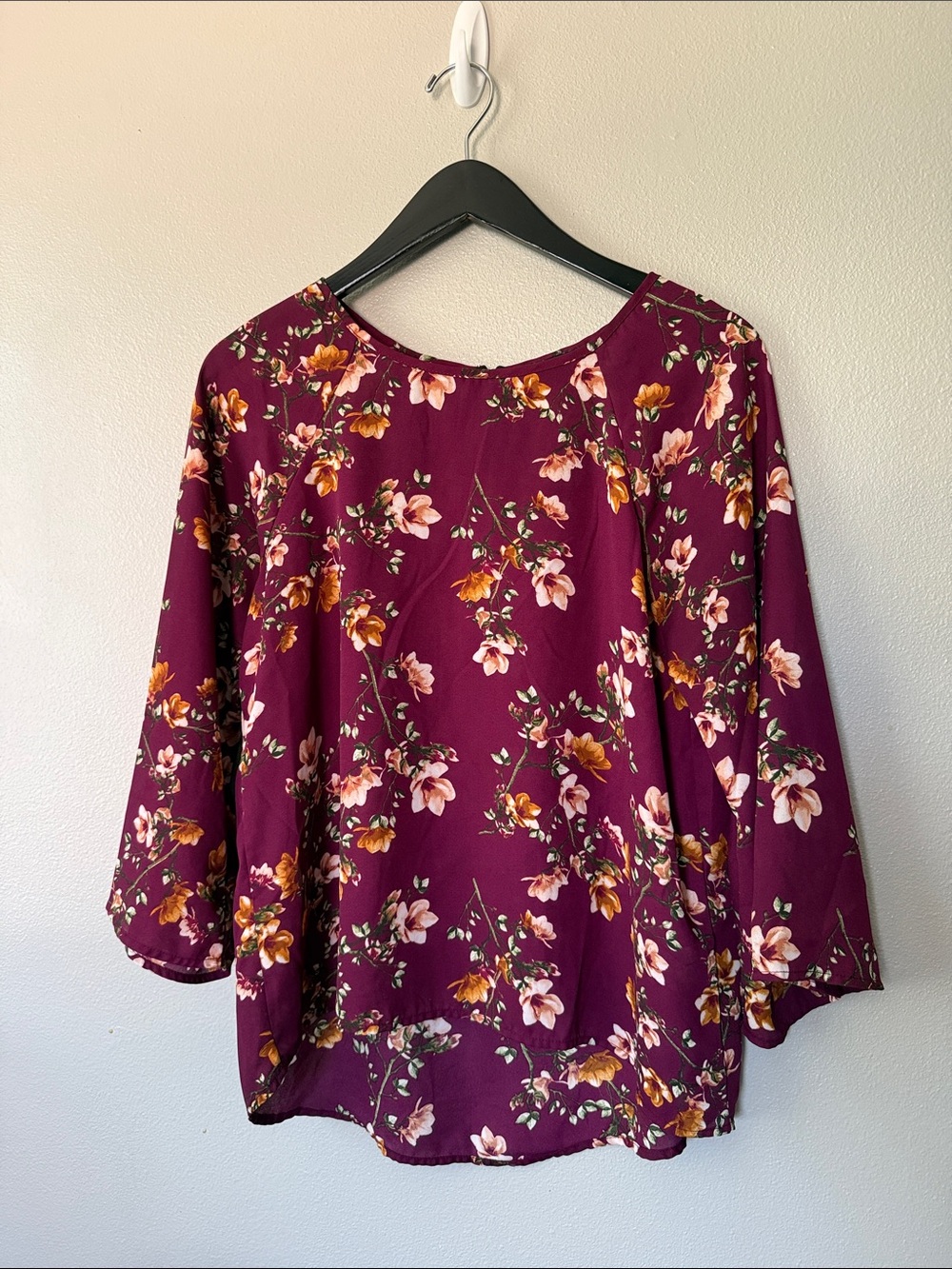 Papermoon Women’s Floral Maroon Flowy Bell Sleeves Boho Size Small